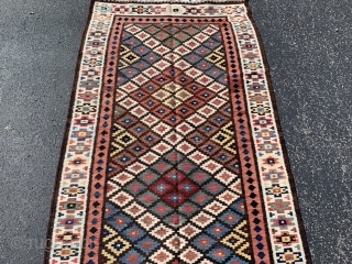 Saved Shah Savan Kilim runner,  early 20th century, 3-4 x 13-4 (102 x 406),  very good condition, reversible, rug was washed, closed tapestry weave, strong and tight, plus shipping.  