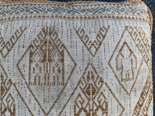 Indonesian Boat Cloth pillow, early 20th century, 1-1 x 1-2 (33 x 36), very good condition, plus shipping.               