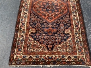 Persian Hamadan, early 20th century, 3-8 x 6-3 (112 x 190), very good condition, rug was hand washed, full pile, Kurdish, original braiding one end, plus shipping.      