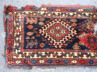 Persian Veramin, late 19th century, 1-4 x 3-7 (.41 x 1.09). lots of moth damage, hand washed, no moths, no rot, damage only where moths were (holes), strong rug base and pile,  ...