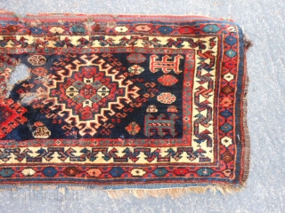 Persian Veramin, late 19th century, 1-4 x 3-7 (.41 x 1.09). lots of moth damage, hand washed, no moths, no rot, damage only where moths were (holes), strong rug base and pile,  ...