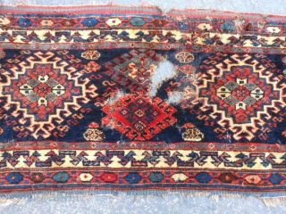 Persian Veramin, late 19th century, 1-4 x 3-7 (.41 x 1.09). lots of moth damage, hand washed, no moths, no rot, damage only where moths were (holes), strong rug base and pile,  ...