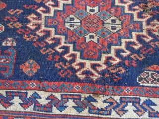 Persian Veramin, late 19th century, 1-4 x 3-7 (.41 x 1.09). lots of moth damage, hand washed, no moths, no rot, damage only where moths were (holes), strong rug base and pile,  ...