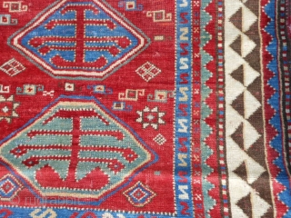 Caucasian Kazak Prayer Rug, 3-1 x 4-4, good even pile, some slight wear, good colors, late 19th century,original edges, bottom missing barber pole guard border,rug is dated, ends have been overcast, I  ...