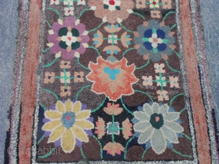 American Hooked Rug, circa 1900, 3-9 x 6-6, edges need some work (binding), good condition,has some weak areas in foundation, cotton and wool fabric, needs a wash.      