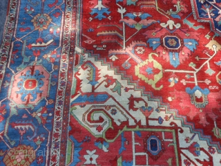 Persian Serapi Heriz, late 19th century, 11-10 x 17-11 (3.61 x 5.46), good condition, 13 inch wide main border, original edges, original ends (have been overcast), no dyes or touch up, good  ...