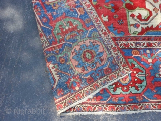Persian Serapi Heriz, late 19th century, 11-10 x 17-11 (3.61 x 5.46), good condition, 13 inch wide main border, original edges, original ends (have been overcast), no dyes or touch up, good  ...