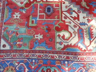 Persian Serapi Heriz, late 19th century, 11-10 x 17-11 (3.61 x 5.46), good condition, 13 inch wide main border, original edges, original ends (have been overcast), no dyes or touch up, good  ...