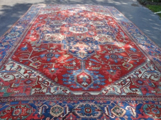 Persian Serapi Heriz, late 19th century, 11-10 x 17-11 (3.61 x 5.46), good condition, 13 inch wide main border, original edges, original ends (have been overcast), no dyes or touch up, good  ...