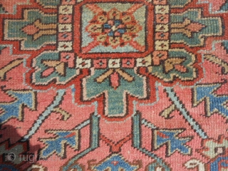 Persian Heriz, circa 1920, 8-8 x 12-4 (2.64 x 3.76), needs wash, original edges almost complete, some end loss one end, good condition with 3 small areas of wear (see second and  ...