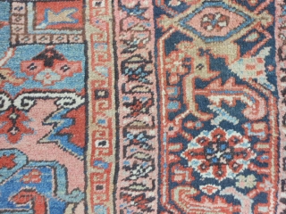 Persian Heriz, circa 1920, 8-8 x 12-4 (2.64 x 3.76), needs wash, original edges almost complete, some end loss one end, good condition with 3 small areas of wear (see second and  ...