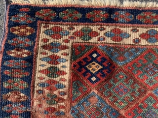 Persian Jaf Kurd bag face, middle 19th century, 2-0 x 3-2 (61 x 97), rug was hand washed, browns oxidized, wear  to foundation in places, fabulous colors, small amount of reknotting  ...