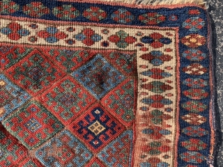 Persian Jaf Kurd bag face, middle 19th century, 2-0 x 3-2 (61 x 97), rug was hand washed, browns oxidized, wear  to foundation in places, fabulous colors, small amount of reknotting  ...