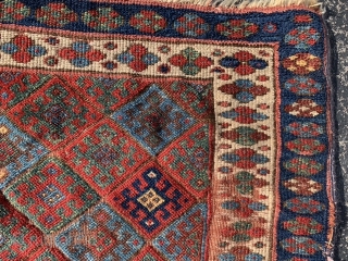 Persian Jaf Kurd bag face, middle 19th century, 2-0 x 3-2 (61 x 97), rug was hand washed, browns oxidized, wear  to foundation in places, fabulous colors, small amount of reknotting  ...