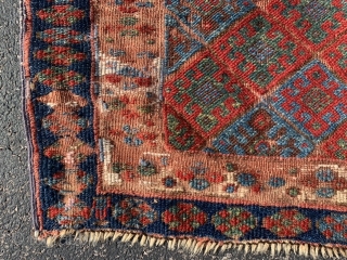 Persian Jaf Kurd bag face, middle 19th century, 2-0 x 3-2 (61 x 97), rug was hand washed, browns oxidized, wear  to foundation in places, fabulous colors, small amount of reknotting  ...