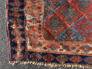 Persian Jaf Kurd bag face, middle 19th century, 2-0 x 3-2 (61 x 97), rug was hand washed, browns oxidized, wear  to foundation in places, fabulous colors, small amount of reknotting  ...