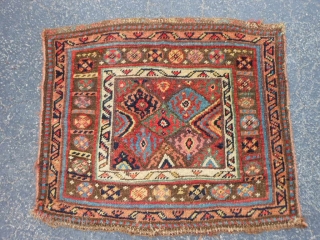 Persian Jaf Kurd Bag Face, 1-9 x 2-1 (.53 x .64), late 19th century, good condition, small hole, I washed this piece.           