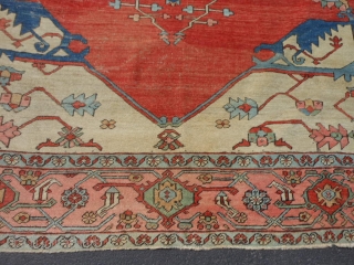 Persian Serapi, circa 1880, 10-6 x 13-4 (3.20 x 4.06), great colors, great design, great size, wear(pics), floppy handle, great back, decent pile, needs a wash, 2" x 2" weak area in  ...