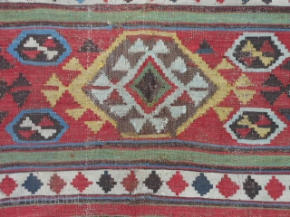 Caucasian Shirvan Kilim, 4-10 x 8-11 (1.47 x 2.72), late 19th century, original ends, good colors, slit tapestry weave, browns oxidized a lot, edges need work,       