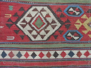 Caucasian Shirvan Kilim, 4-10 x 8-11 (1.47 x 2.72), late 19th century, original ends, good colors, slit tapestry weave, browns oxidized a lot, edges need work,       