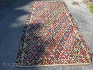 Caucasian Shirvan Kilim, late 19th century, 5-1 x 10-7 (1.55 x 3.23), slit tapestry weave, blacks oxidized, few small animals, original ends, edges need work, clean, weak areas.     