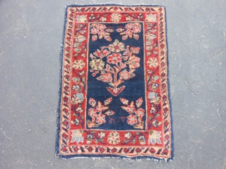 Persian Mohajeran Sarouk, early 20th century, 1-4 x 1-11 (.41 x .58), good pile, original edges and ends, ends overcast, rug was washed, fine weave, one end starting to pull apart (second  ...