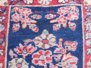 Persian Mohajeran Sarouk, early 20th century, 1-4 x 1-11 (.41 x .58), good pile, original edges and ends, ends overcast, rug was washed, fine weave, one end starting to pull apart (second  ...