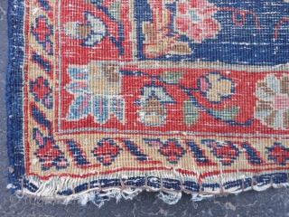 Persian Mohajeran Sarouk, early 20th century, 1-4 x 1-11 (.41 x .58), good pile, original edges and ends, ends overcast, rug was washed, fine weave, one end starting to pull apart (second  ...