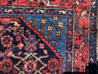 Persian Hamadan, early 20th century, 3-3 x 4-6 (99 x 137), rug was hand washed, good pile, minor end loss one end, complete original selvage other end, plus shipping.    