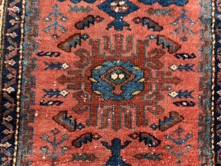 Persian Hamadan, early 20th century, 2-9 x 4-2 (84 x 127), rug was hand washed, wear, minor end loss, decent pile, interesting design, high definition pics available, plus shipping.    