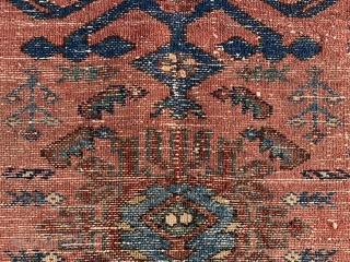 Persian Hamadan, early 20th century, 2-9 x 4-2 (84 x 127), rug was hand washed, wear, minor end loss, decent pile, interesting design, high definition pics available, plus shipping.    