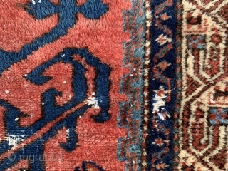 Persian Hamadan, early 20th century, 2-9 x 4-2 (84 x 127), rug was hand washed, wear, minor end loss, decent pile, interesting design, high definition pics available, plus shipping.    