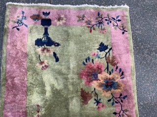 Nichols Chinese, early 20th century, 3-7 x 5-9 (109 x 175), rug was hand washed, good pile, bird, butterfly, vase, few white knots, high definition pics available, plus shipping.    