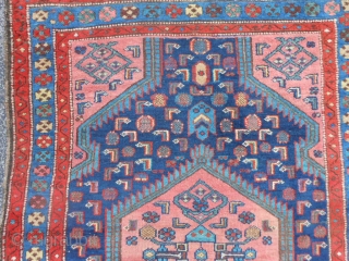 Persian Hamadan, 3-7 x 4-9 (1.09 x 1.45), early 20th century, good condition, good pile, has original selvage both ends, edges need some wrapping, nice colors and design, I washed this rug. 