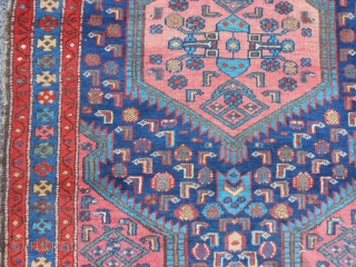 Persian Hamadan, 3-7 x 4-9 (1.09 x 1.45), early 20th century, good condition, good pile, has original selvage both ends, edges need some wrapping, nice colors and design, I washed this rug. 