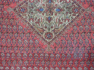 Persian Kurdish Kelleh, 5-1 x 10-6 (1.55 x 3.20), circa 1900, Boteh's, even wear, wool warp and weft, original selvage both ends, 2 corners dog eared, I washed this rug, great purple  ...