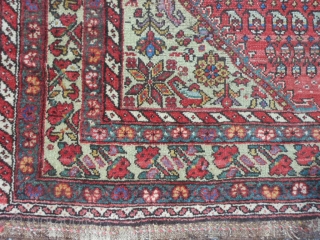 Persian Kurdish Kelleh, 5-1 x 10-6 (1.55 x 3.20), circa 1900, Boteh's, even wear, wool warp and weft, original selvage both ends, 2 corners dog eared, I washed this rug, great purple  ...