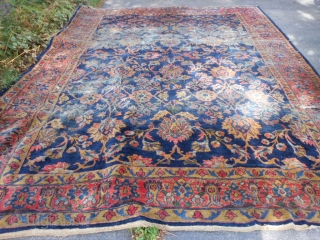 Persian Mahal, early 20th century, 10-6 x 13-6 (3.20 x 4.11), worn, holes, needs wash, plus shipping.                
