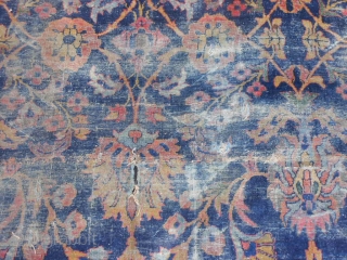 Persian Mahal, early 20th century, 10-6 x 13-6 (3.20 x 4.11), worn, holes, needs wash, plus shipping.                