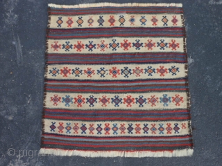 Persian Qashqai Bag Back Kilim, late 19th century, 1-6 x 1-7 (.46 x .48), Tapestry weave with weft wrapping, rug was washed, small old repair, plus shipping.      