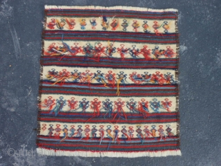 Persian Qashqai Bag Back Kilim, late 19th century, 1-6 x 1-7 (.46 x .48), Tapestry weave with weft wrapping, rug was washed, small old repair, plus shipping.      