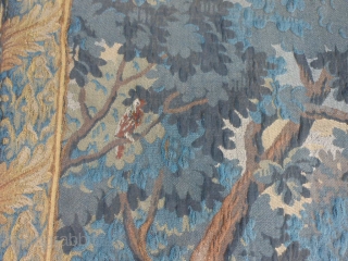 Flemish Tapestry, Late 19th Century, 6-11 x 7-9 (2.11 x 2.36), Forest Meadow Scene with Animals, clean, rings on back for hanging, some wear, some old repairs, plus shipping.    