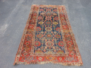 Persian Kurd Bidjar, late 19th century, 3-9 x 6-4 (1.14 x 1.93), thick and heavy, rug has been hand washed, wear, missing guard borders both ends, Mina Khani design, great colors, plus  ...