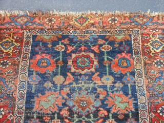 Persian Kurd Bidjar, late 19th century, 3-9 x 6-4 (1.14 x 1.93), thick and heavy, rug has been hand washed, wear, missing guard borders both ends, Mina Khani design, great colors, plus  ...