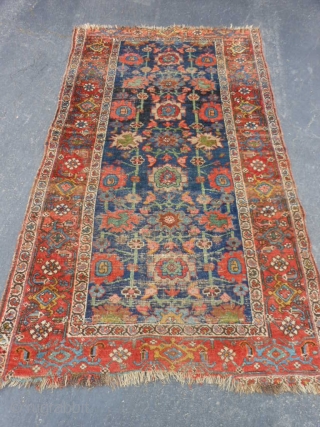 Persian Kurd Bidjar, late 19th century, 3-9 x 6-4 (1.14 x 1.93), thick and heavy, rug has been hand washed, wear, missing guard borders both ends, Mina Khani design, great colors, plus  ...