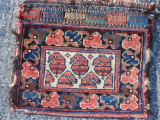 Persian Afshar Chanteh bag, late 19th century, 11" x 13" (.28 x .33), very good condition, I washed this piece, side wrapping unraveling a little.        