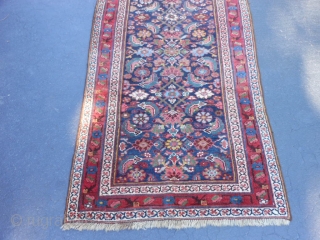 Persian Kurdish Runner, late 19th century, 3-4 x 12-0 (1.02 x 3.66), browns oxidized, rug was washed, decent pile - some wear, ends overcast, abrash main border, good colors, plus shipping.  