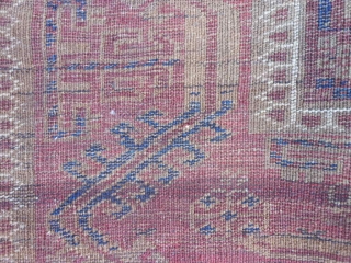 Persian Baluch, late 19th century, 2-10 x 5-2 (.86 x .57), has part of kilim ends, worn, holes, old repairs, great purple, rug was washed, plus shipping.      