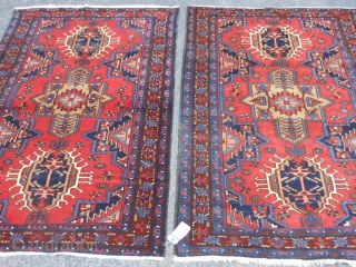 Persian Karaja's Pair, 3-6 x 5, 3-5 x 4-11 (1.07 x 1.52, 1.04 x 1.50), circa 1910, very good condition, good pile, no repairs, original edges, original ends with fringe, fine weave,  ...