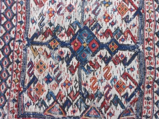 Persian Bakhtiar Soumac bag, late 19th century, 1-0 x 1-4 (.31 x .41), weft wrapping both sides, slight wear, white is cotton, rug is clean, good colors, plus shipping.    